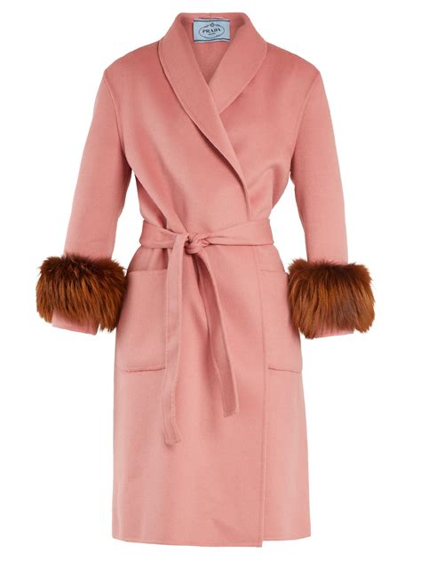 prada pink shawl with fur trim rada|Prada scarf.